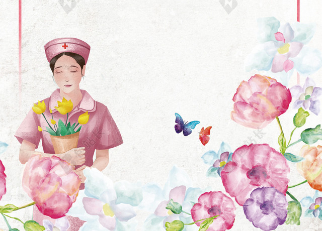 手绘边框花卉护士节512国际护士节促销宣传海报背景