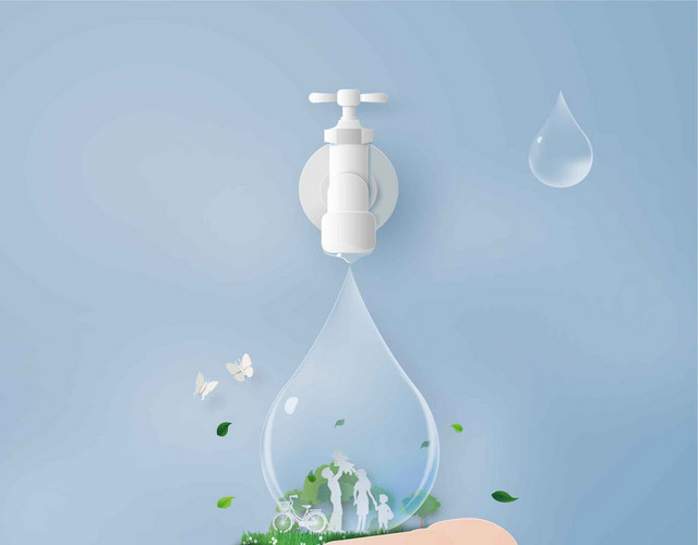 节约用水环保节能绿色水滴水笼头PNG素材
