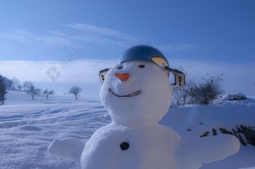 摄影自然堆雪人背景图片