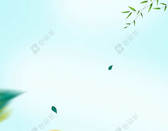 二十四节气蓝色太阳农民芒种绿叶雨滴清新海报背景