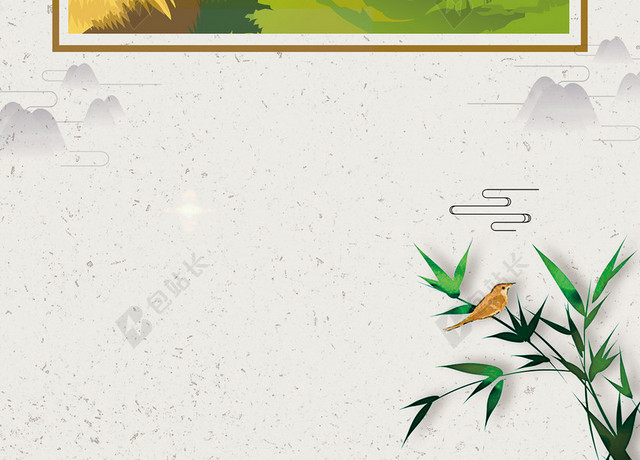 手绘收割机风车芒种竹叶柳枝二十四节气鸟稻田灰色简约海报背景