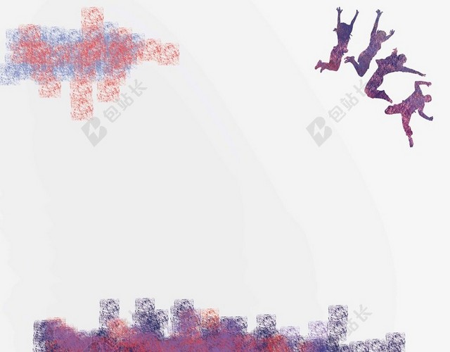 五彩水墨古风人物简约剪影54五四青年节海报背景展板