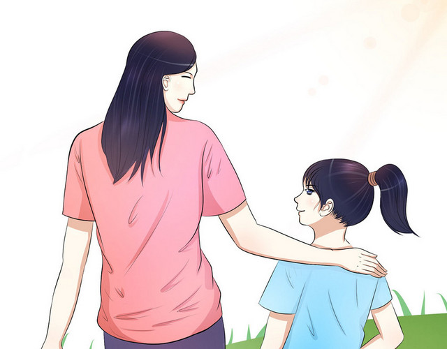 母亲孩子买菜回家插画素材
