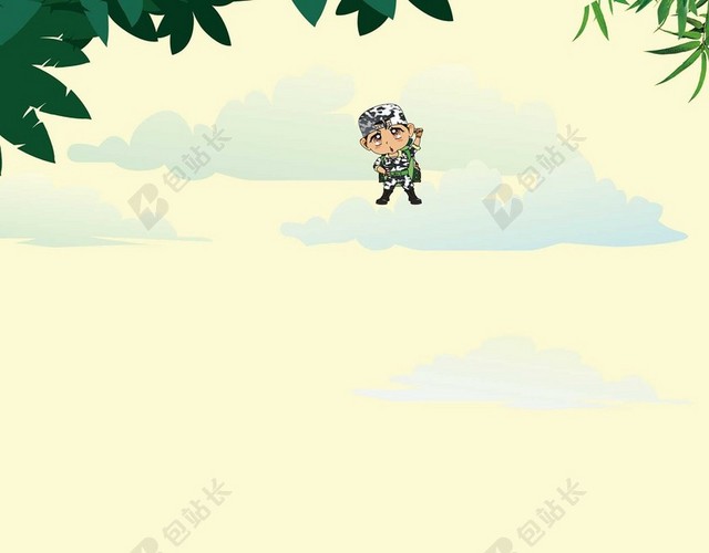 卡通手绘儿童迷彩服武装小朋友夏令营黄色海报背景