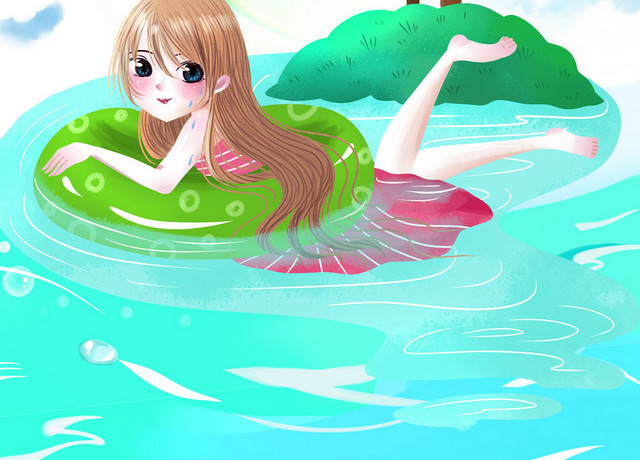 防溺水夏天夏日女生游泳卡通素材