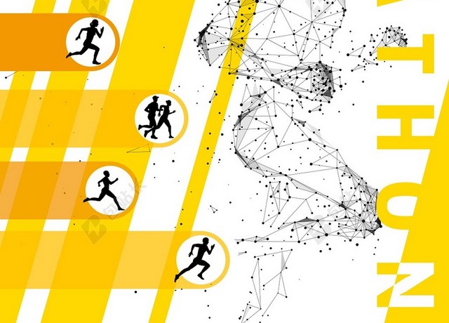 黑色粒子人物马拉松宣传运动跑步黄色背景海报
