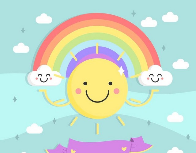 太阳夏天夏日彩虹太阳白云PNG素材