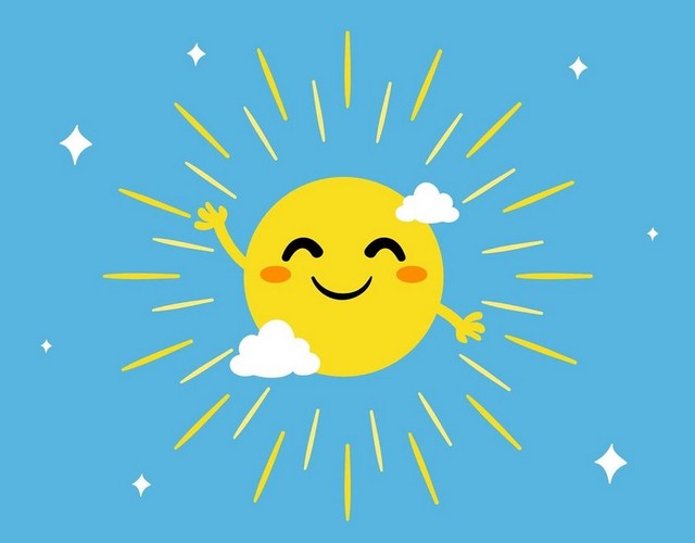 太阳夏天夏日眯眼白云PNG素材