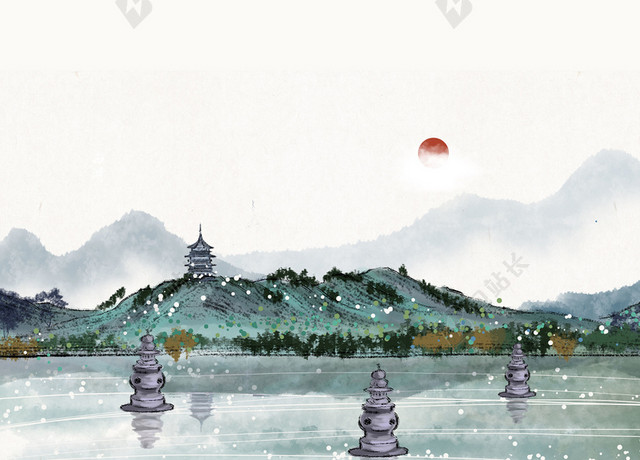 古风庭院柳树企业文化励志宣传标语海报背景