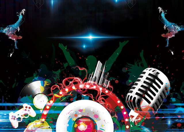 蓝色炫光创意乐符音乐节宣传蓝色背景海报