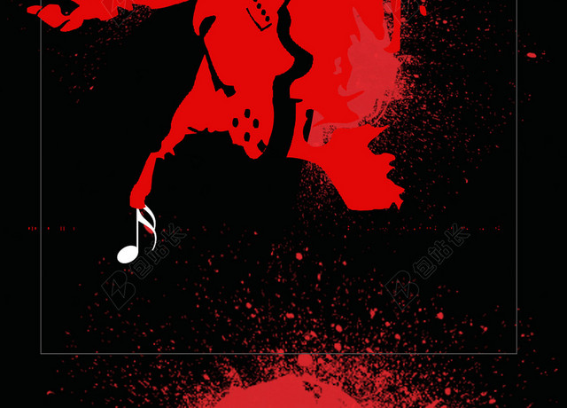 创人物红色音乐乐符音乐节宣传黑红色背景海报