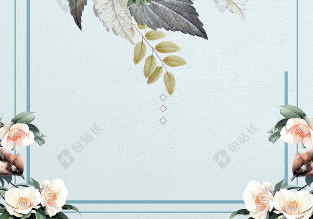 彩绘花朵夏天女装夏季活动促销蓝色边框蓝色背景海报