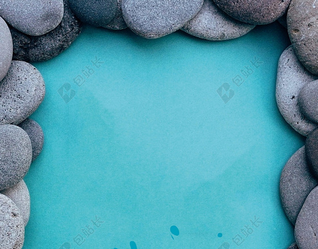 创意石头游泳馆游泳培训招生蓝色背景海报
