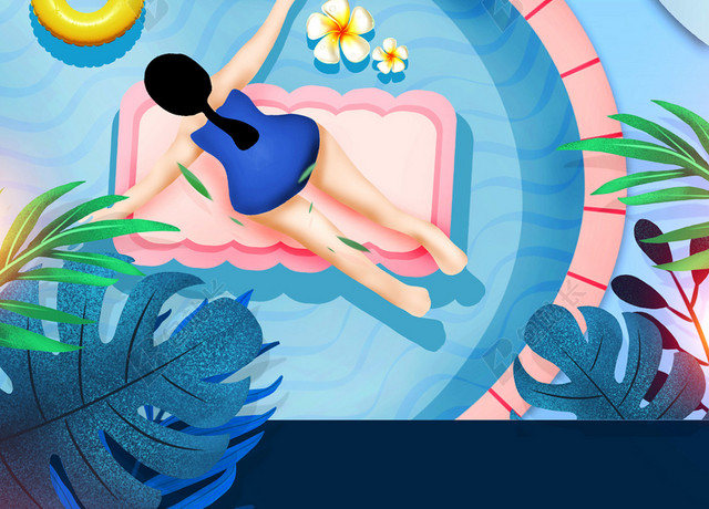 手绘炫光少女健身游泳宣传炫光渐变蓝色背景海报