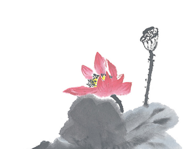 植物荷花水墨画
