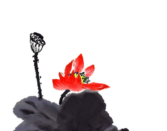 水彩渲染荷花