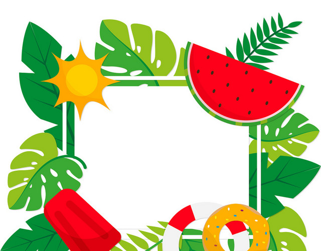 棕榈叶热带植物树叶边框水果夏日素材