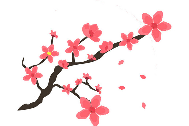 树枝花枝春天踏青日本樱花花朵花瓣花卉树叶树枝PNG元素