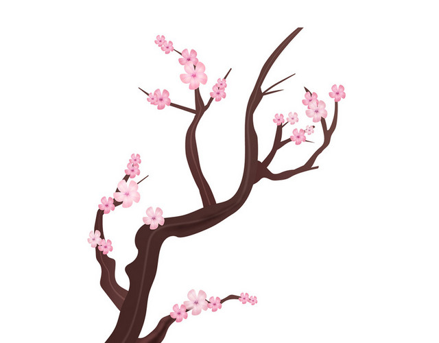 树枝花枝春天踏青日本樱花花朵花瓣花卉树叶树枝PNG元素