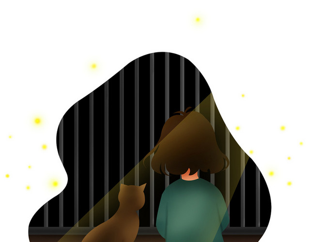 关爱自闭症儿童男孩宠物夜晚插画素材