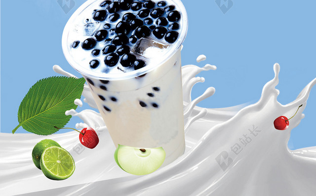 可爱清新蓝色饮料奶茶宣传单背景