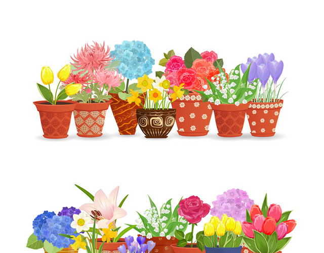 景观植物郁金香百合植物盆栽盆景矢量素材