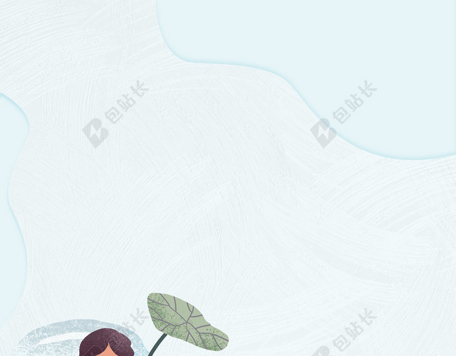 手绘卡通坐在荷叶上的女人夏天立夏二十四节气蓝色背景海报