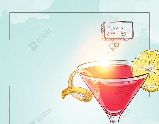 手绘清新绿色柠檬边框夏天水果茶饮品促销海报背景