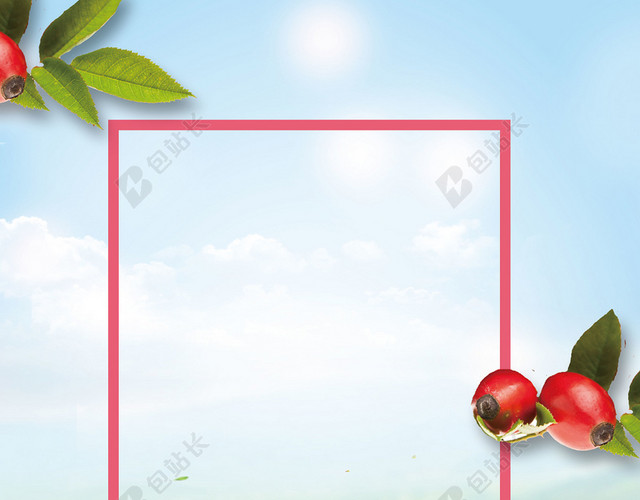 清新蓝天山楂边框夏天水果茶饮品促销海报背景