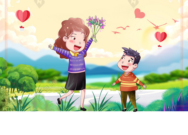 绿色卡通母亲节背景素材