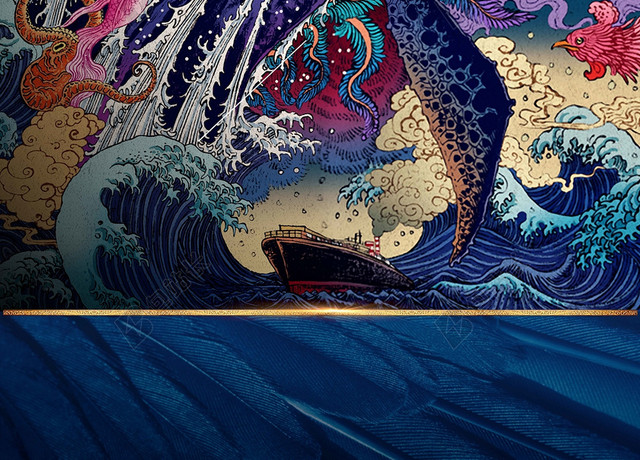 蓝色五彩水墨中国风清新简约毕业季毕业展海报背景