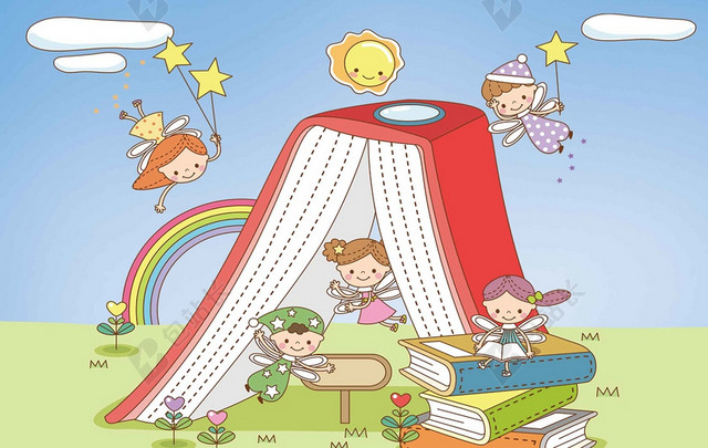 蓝色儿童书本形状清新简约卡通暑假班招生培训宣传单海报背景