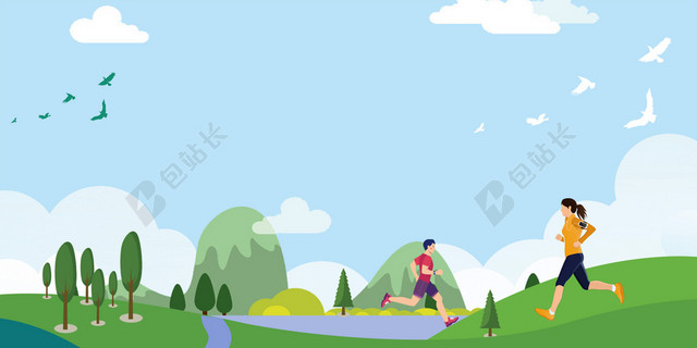 蓝色清新简约马拉松运动会蓝天背景素材