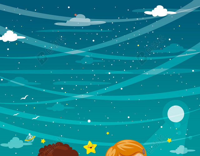 卡通儿童阅读书籍星空海报书籍背景素材