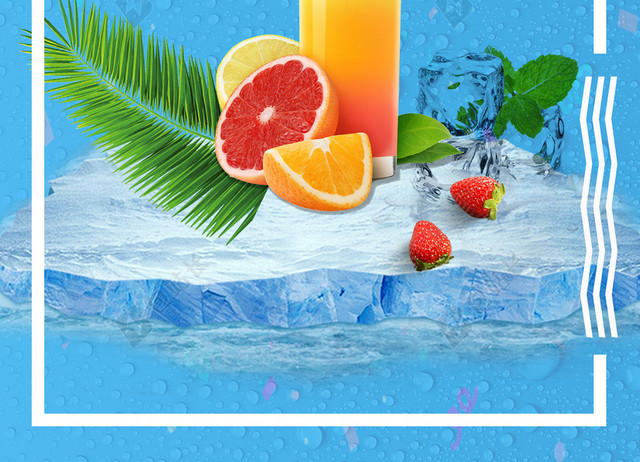 蓝色水珠水果饮料夏天夏日促销海报背景