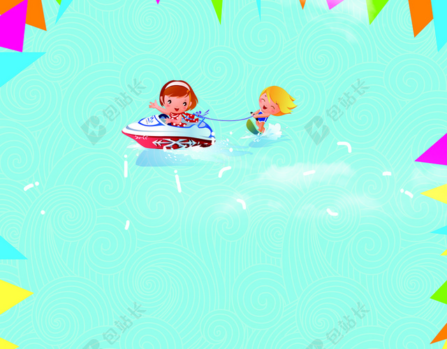 花纹蓝色儿童水上畅游季夏日海报背景