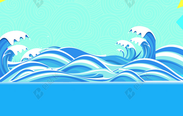 花纹蓝色儿童水上畅游季夏日海报背景