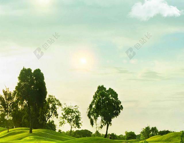 蓝绿清新简约时尚风景高尔夫休闲运动宣传海报背景