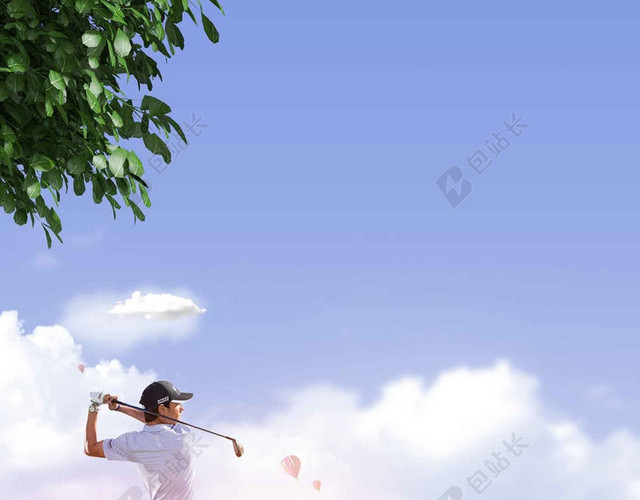 蓝绿人物清新简约时尚风景高尔夫休闲运动宣传海报背景