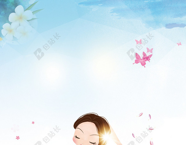 手绘卡通漂亮女人健身房健身名片粉色蓝色背景海报