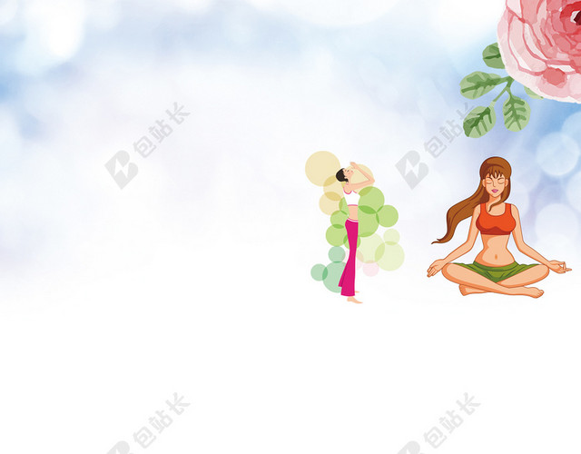 手绘在练瑜伽的女人健身房健身名片彩色水彩背景海报