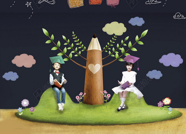 粉笔画可爱女孩致青春毕业季毕业典礼黑色背景海报
