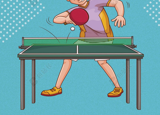 蓝色卡通儿童矩形人物简约清新乒乓球比赛健身运动宣传海报背景