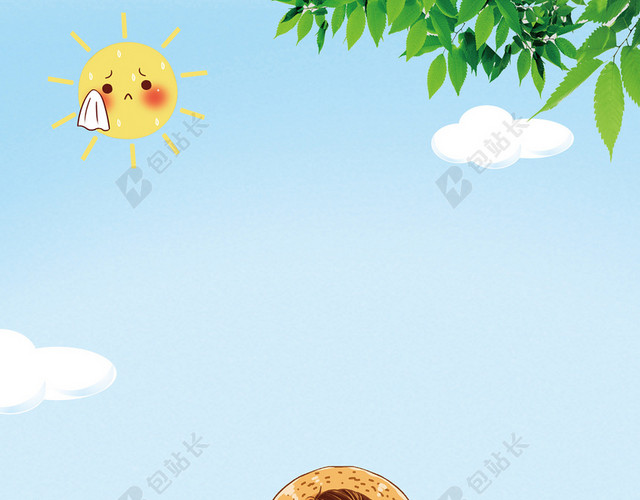 卡通果汁西瓜蓝天小孩背景素材