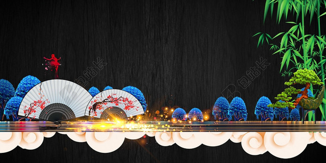 彩色水墨喜庆校园文化艺术节商务背景展板设计