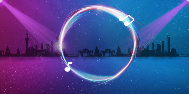星空斑点城市建筑剪影音乐节海报背景