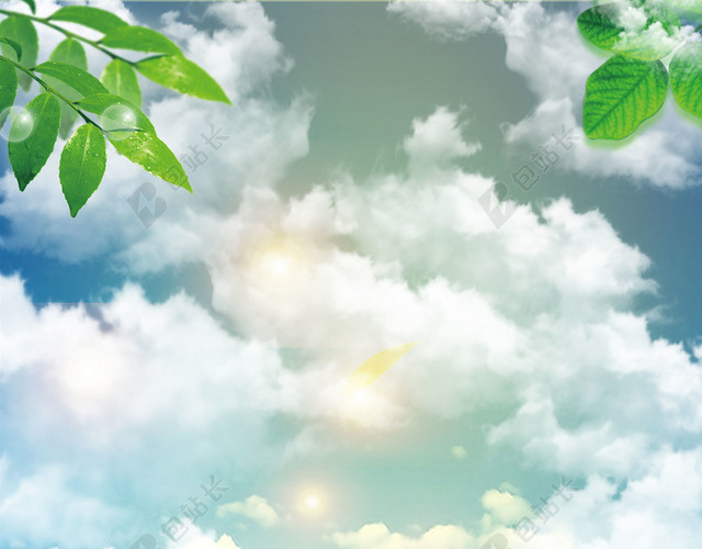 蓝色清新阳光天空水果海报背景