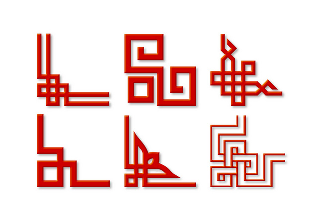 红色中国风古风古典新年花纹边框素材