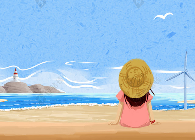 卡通小清新蓝色暑假假期旅游背景素材