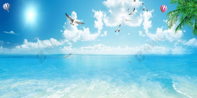 小清新蓝色夏天海报背景素材